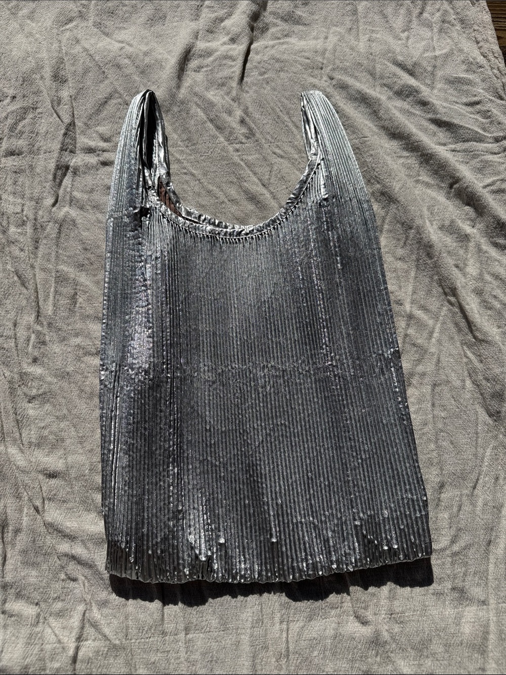 BAGGU Metallic chrome Silver Pleated Tote
